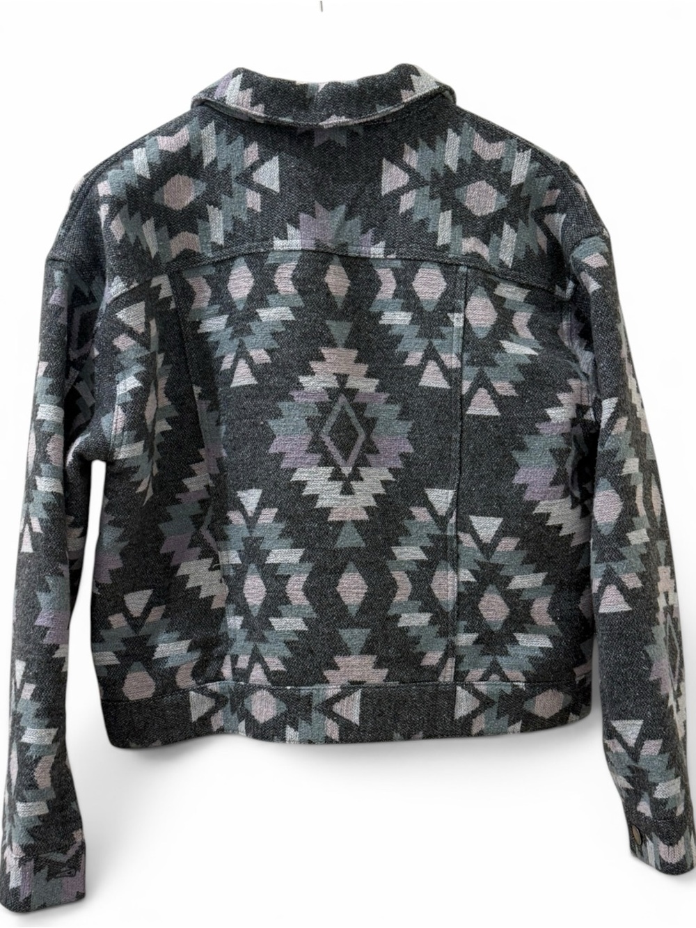 Blue B Aztec Western Shacket Jacket Gray Lavender Cropped Snap Front Small - Picture 5 of 7